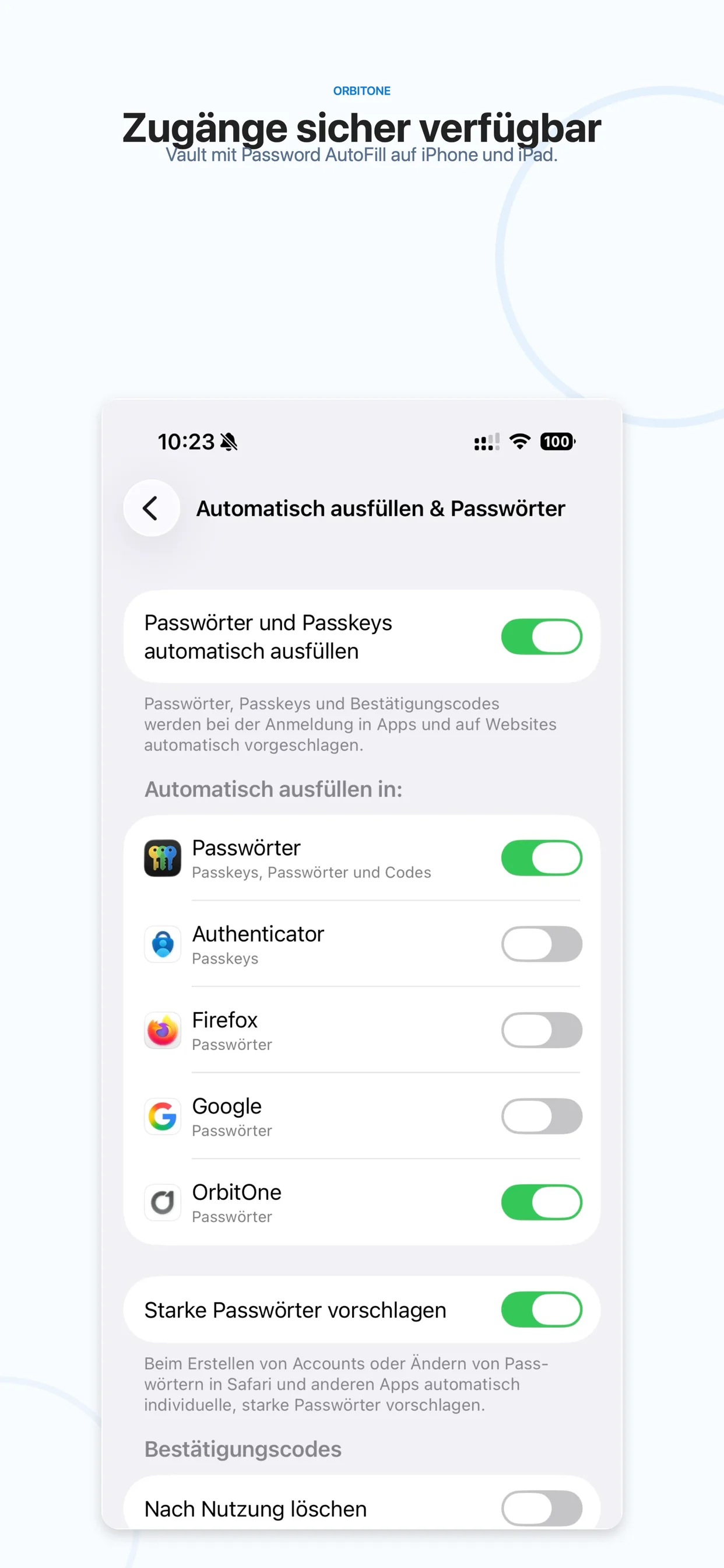 Vault in OrbitOne Mobile auf dem iPhone
